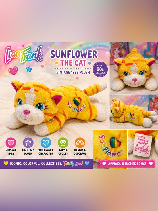 Lisa Frank Other - Vintage Lisa Frank Sunflower Yellow Orange Tabby Cat Plush Bean Bag Toy 8”